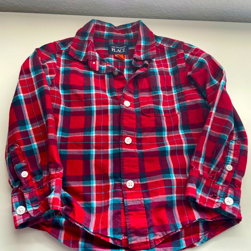 Red Long Sleeve Button Up 3T